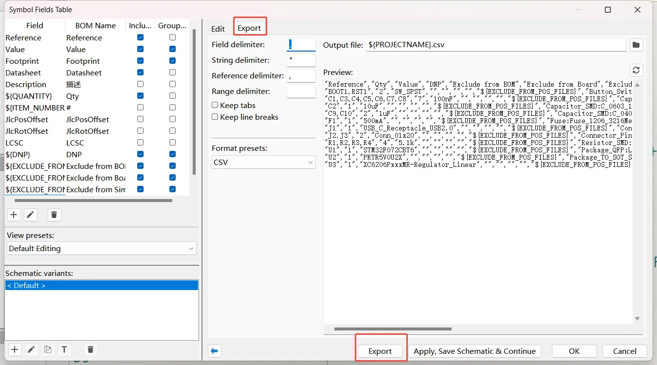 Exporting a reliable BOM from KiCad