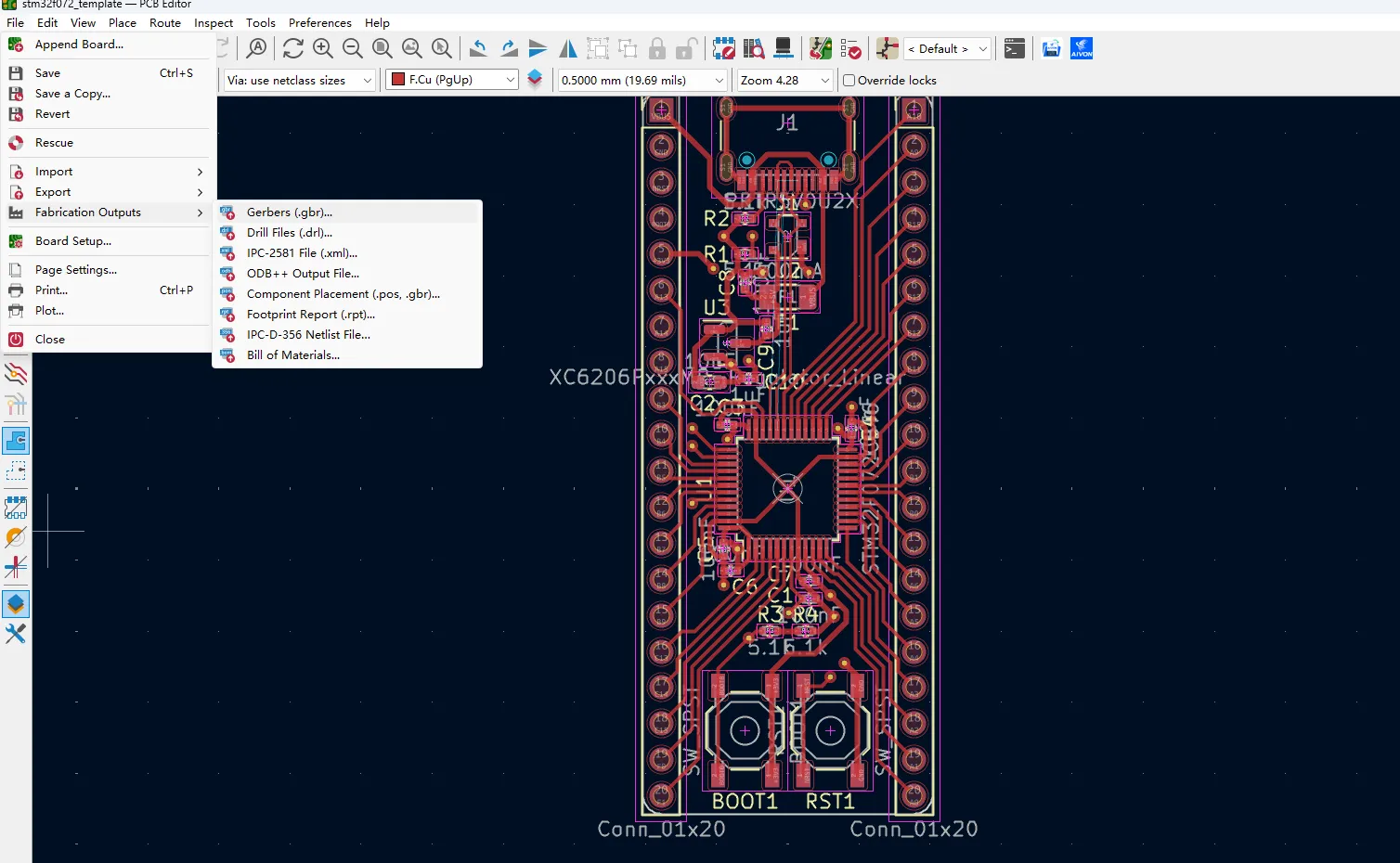 KiCad Plot dialog or Gerber viewer