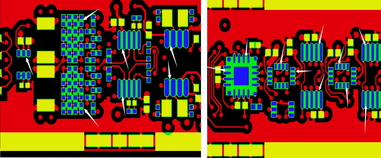 designs with solder mask openings between ICs and pads