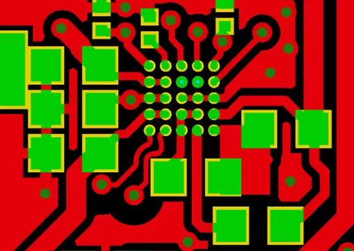 Side-by-side CAM screenshot of an HDI microvia pad