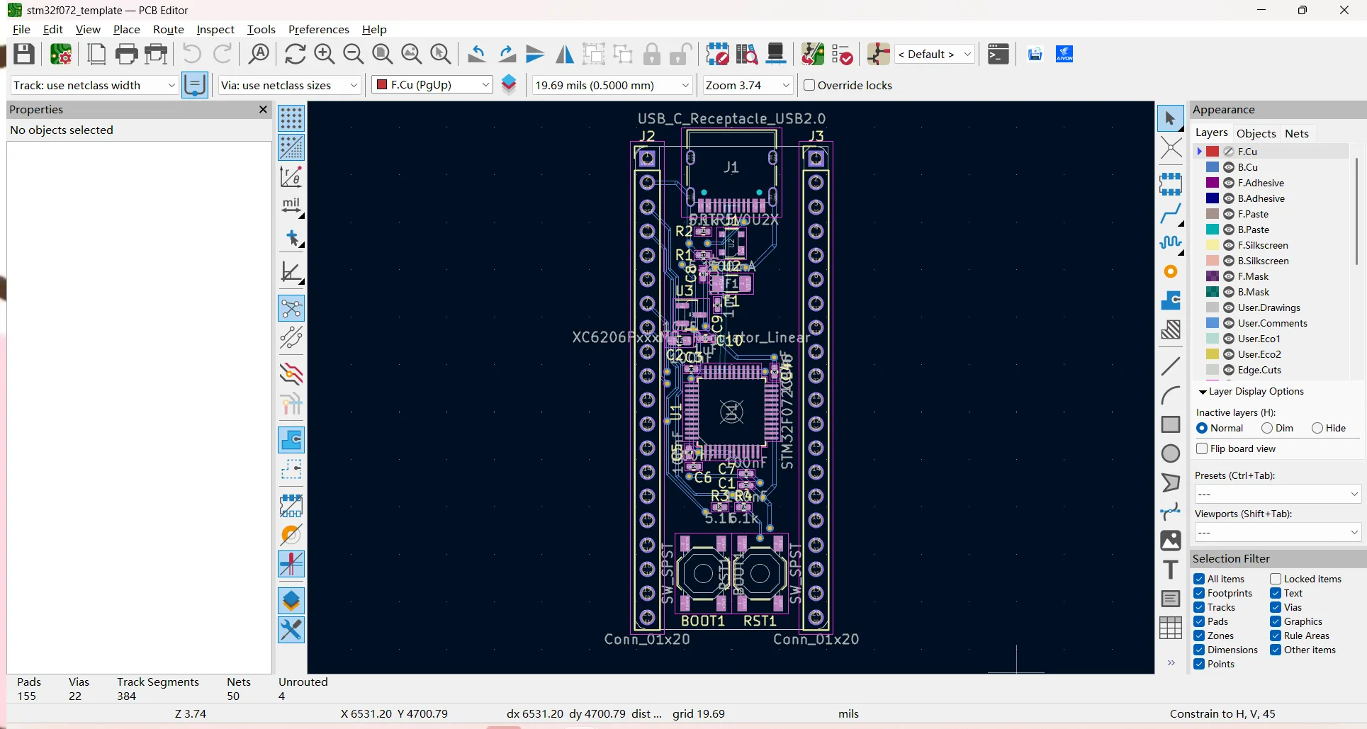 finished board design in Kicad