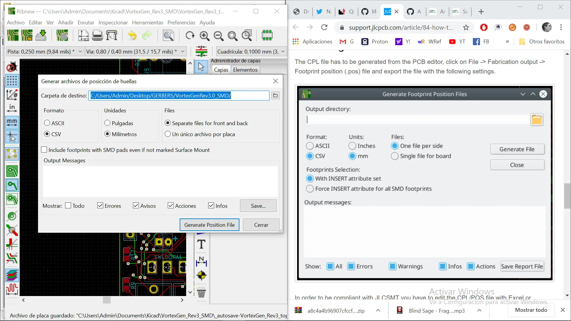 Pick and Place file creation in Kicad