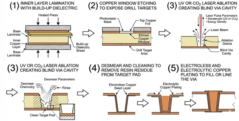 Laser drilling on modern HDI lines