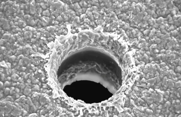Cross-section micrograph of a properly drilled 80 µm microvia