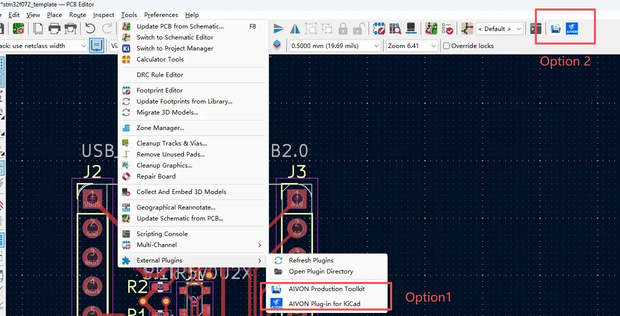 Two options of AIVON plugin for Kicad