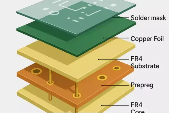 Plan view of a multi-layer FR4 board