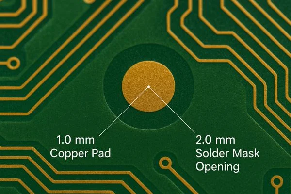 Correct 1.0 mm copper fiducial with 2.0 mm soldermask opening