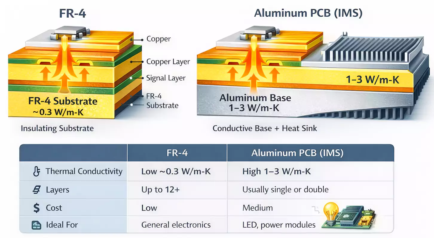 fr4 vs aluminum pcb thermal path comparison