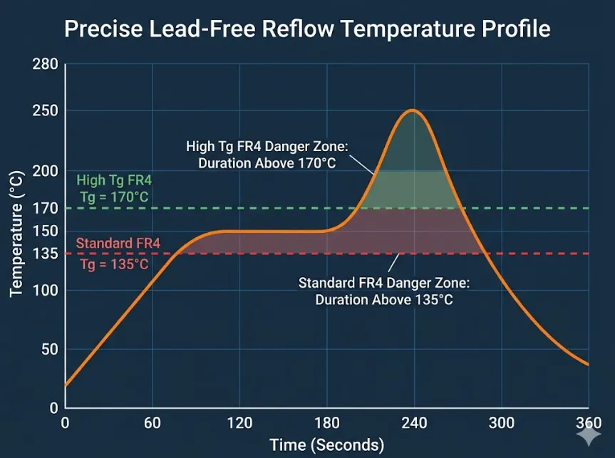 Standard FR4 vs High Tg reflow temperature profile