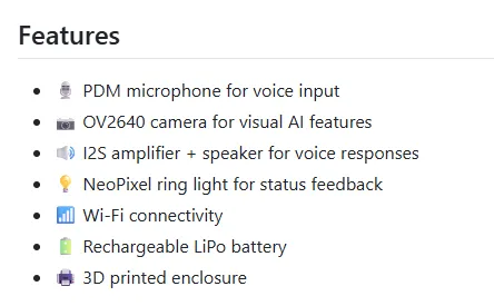 Features of AI Pendant &mdash; XIAO ESP32S3 Sense + Xiaozhi AI