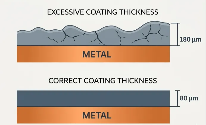 Cross-section diagram showing typical thickness buildup for powder coating