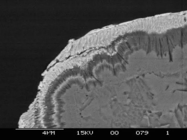 Cross-section micrograph of a typical ENIG black-pad region on FR4