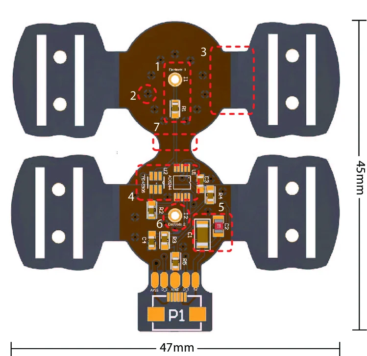 Example FPC layout with correctly defined adhesive tape region, clear keep-outs around pads and openings, and smooth tape outline