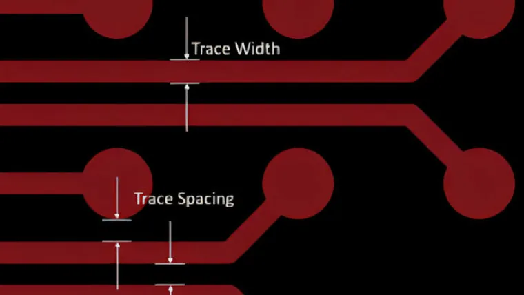 Cross-section of two adjacent FPC traces showing designed spacing