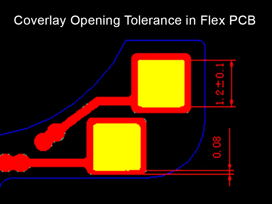 Flex PCB coverlay openings compensation