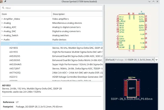 KiCad Schematic Editor showing a selected symbol with the Footprint field
