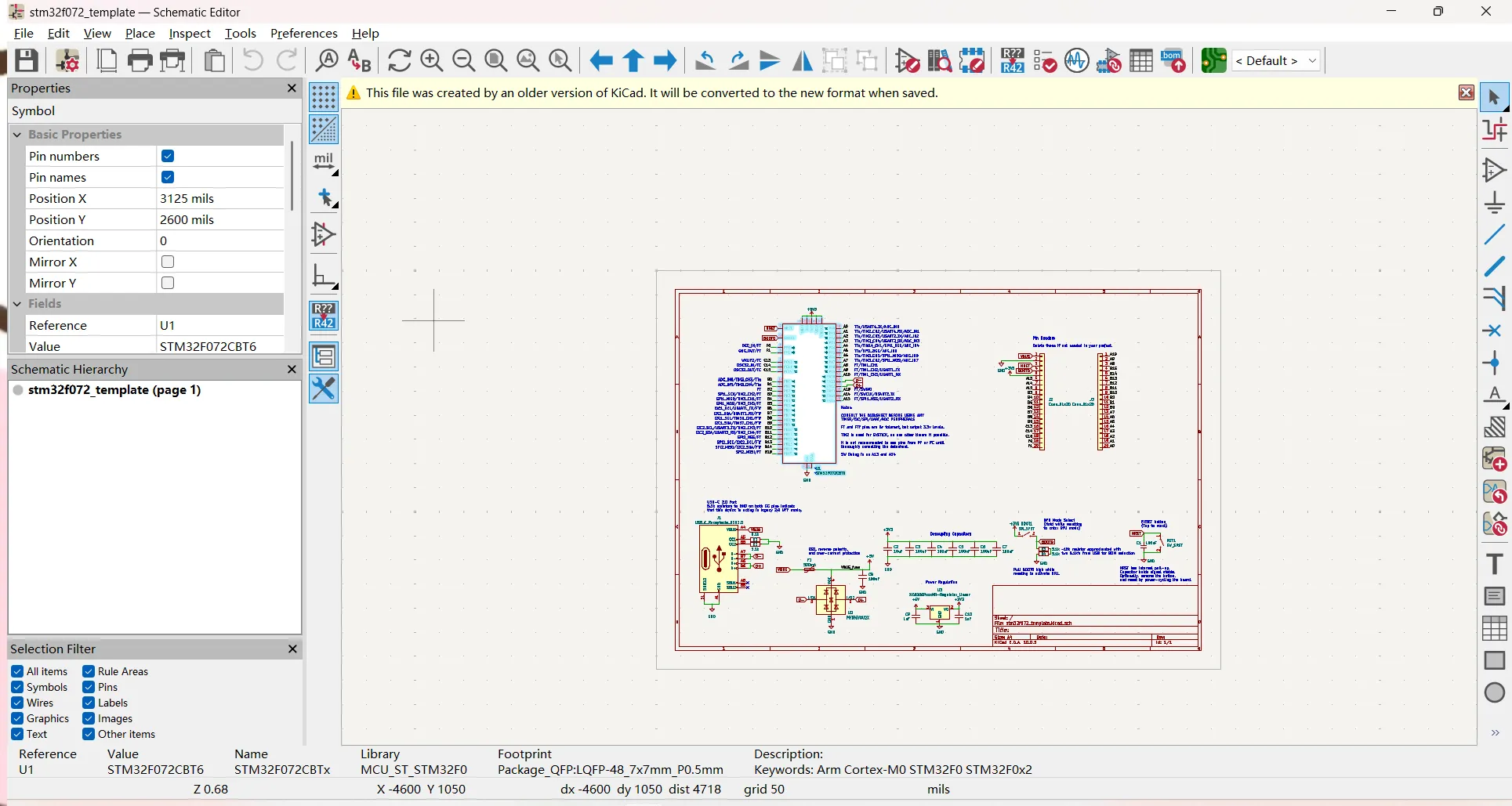 A clean schematic in Kicad
