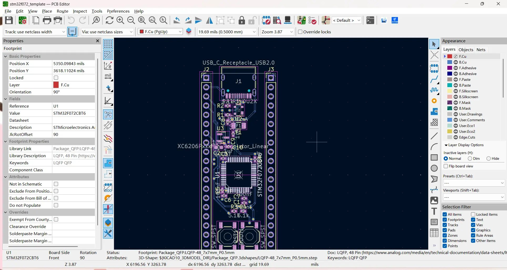 PCB Editor view of a well-placed board