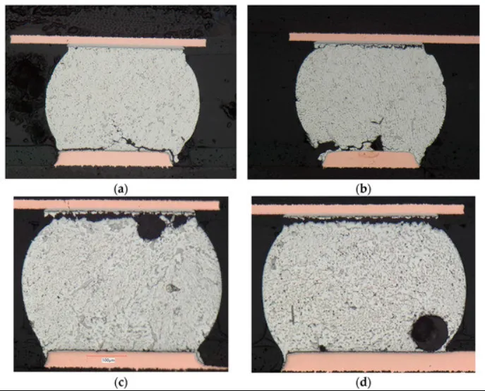 Cross-section micrograph of an HDI BGA pad