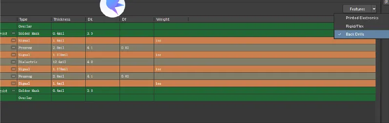 Layer stack manager defining backdrill direction and corresponding layer pair