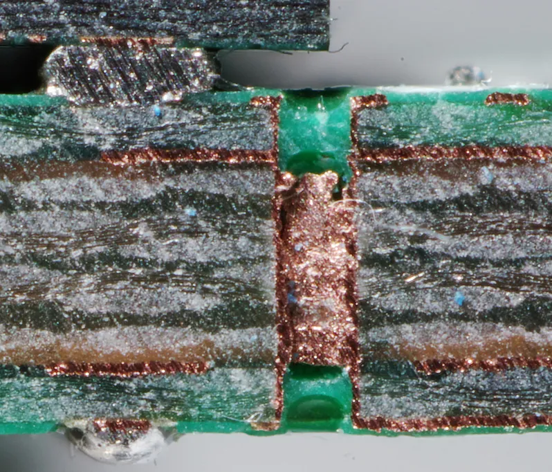 BGA and via assembly showing the spatial relationship between pads, traces, and dense fanout