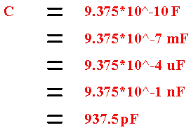 Calculated timing capacitance 9.375 times 10 to the minus 10 farad