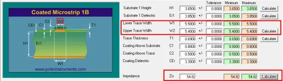 SI9000 result for 5.5 mil outer-layer 50 ohm line