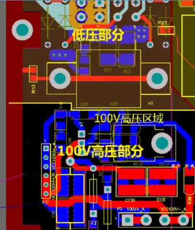 Physical isolation of high-voltage and low-level circuits on a PCB