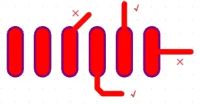 Short-axis symmetric routing on chip-component pads