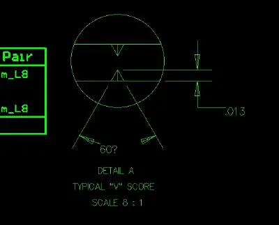 gave remaining thickness 0.013 in and a V-cut angle of 60°