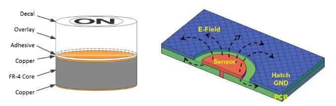 Capacitive touch sensor structure with guard ground and cover layer