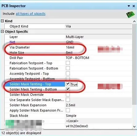 Global edit of via attributes in Altium Designer
