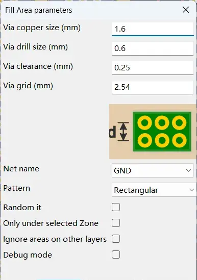 Via Stitching Generator configuration dialog