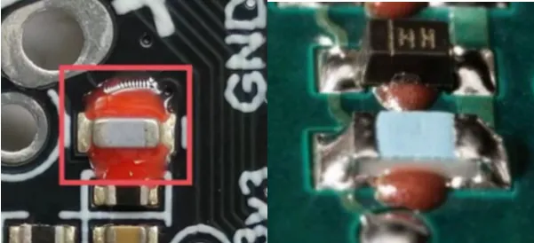 Fuse reinforced with red glue to improve vibration resistance