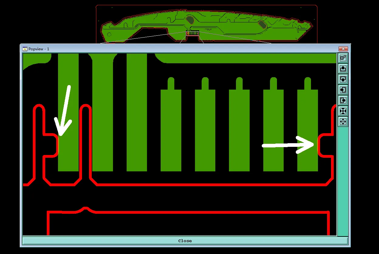 The SMD pad is too close to the board outline, which may cause copper exposure on the board edge.