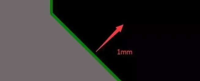 PCB editor screenshot illustrating a diagonal feature requiring precise offset