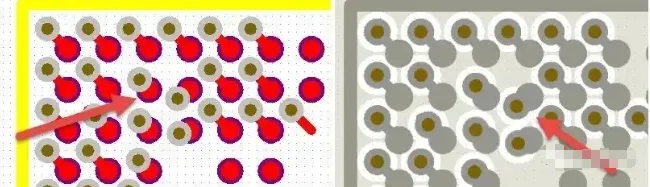 BGA fanout with vias between pads