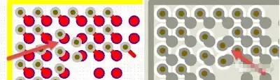 BGA fanout with vias between pads