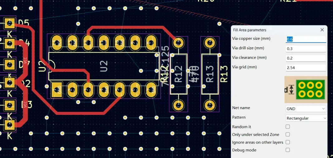 Overview of KiCad via stitching plugin