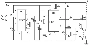 Hiccup-mode current limit circuit using UC384X and a 555 timer