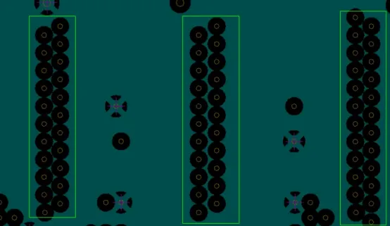 Dense via row cutting a reference plane