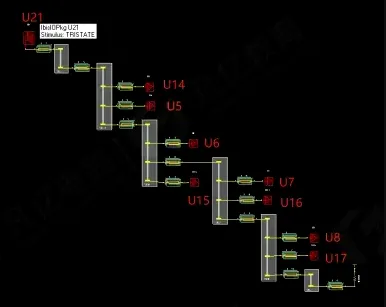DDR3 1-to-8 daisy-chain topology from U21 through DRAM devices to end termination