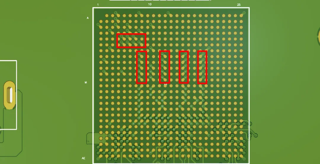 Via-in-pad arrangement under a BGA