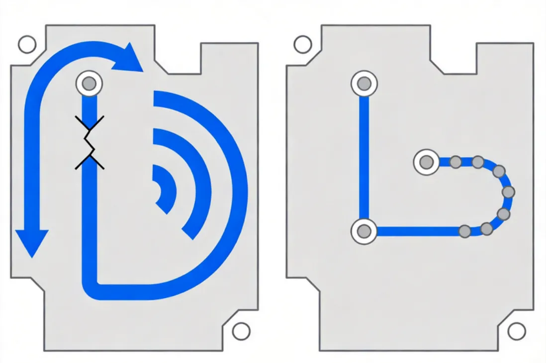Return ground vias placed next to signal layer-change vias