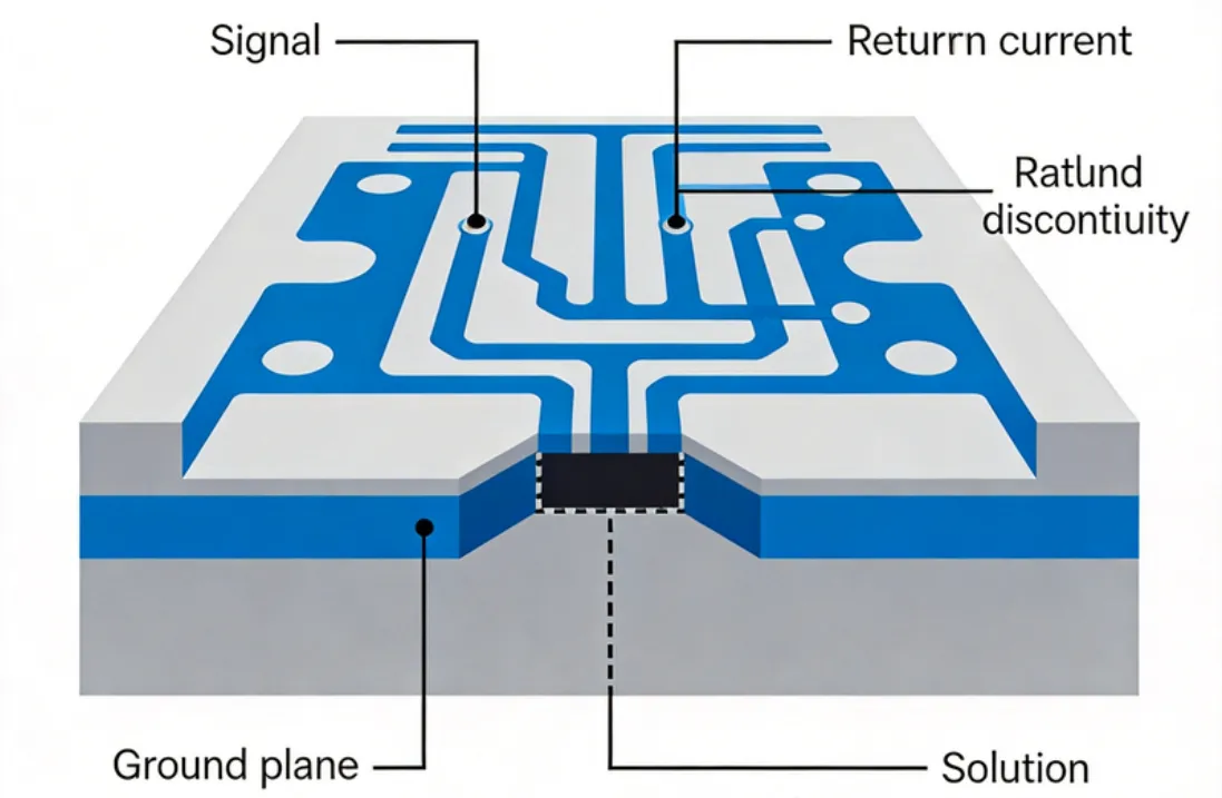 Signal layer-change vias without nearby return ground vias