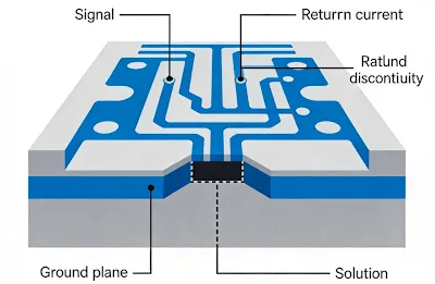 Signal layer-change vias without nearby return ground vias