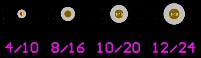 Typical through-hole via size options in mil for PCB design