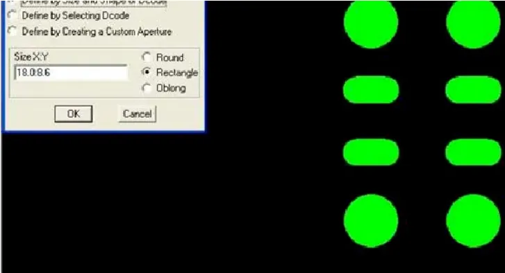 Stencil aperture design for middle pads, thickness 0.13 mm with 18 mil x 8.6 mil opening