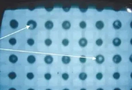 X-ray showing voids and non-uniform BGA solder balls