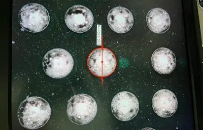 Microscope inspection of CPU solder ball surfaces showing no obvious oxidation or contamination